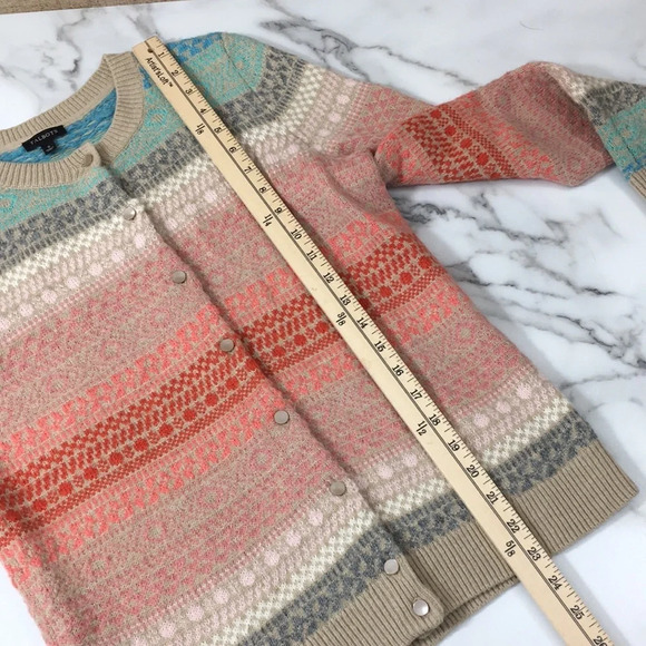 Talbots Tan Pink Knit Cardigan Sweater Womens Small Button Front Striped - Picture 9 of 10